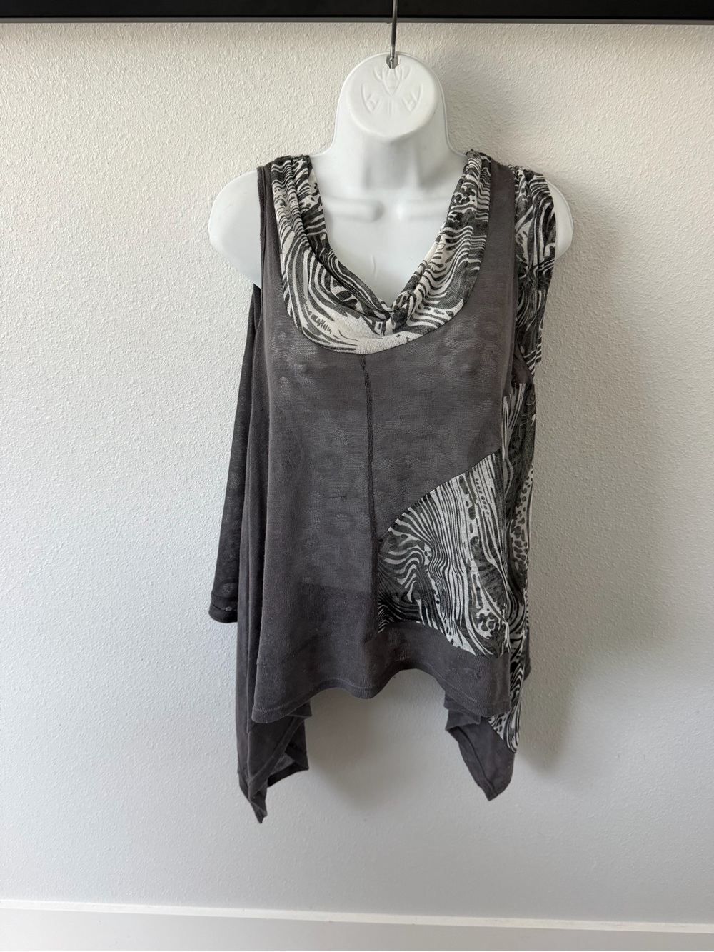 Fantazia Grey Layered Tank with Black & White Printed Trim - Picture 2 of 13